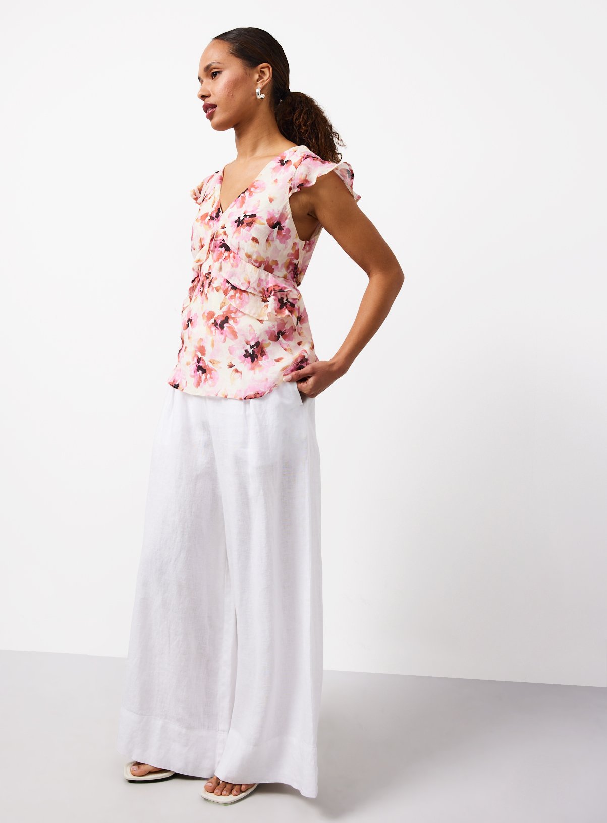 Pink Floral Print Ruffle Front Blouse 12 - Image 2 thumbnail